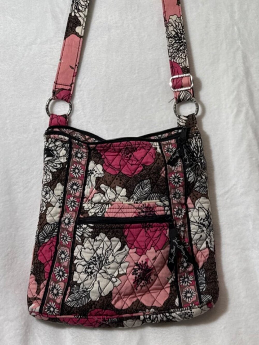 Vera Bradley Retired Mocha Rouge Floral Crossbody Hipster Adjustable Strap